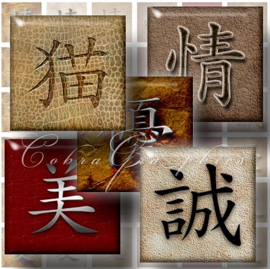 Japanese Symbols with meanings 1x1 in Digital Collage Sheet CG224 for