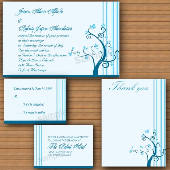 Beautiful Aqua Tree of Life Wedding Invitations DIY print at home Digital 
